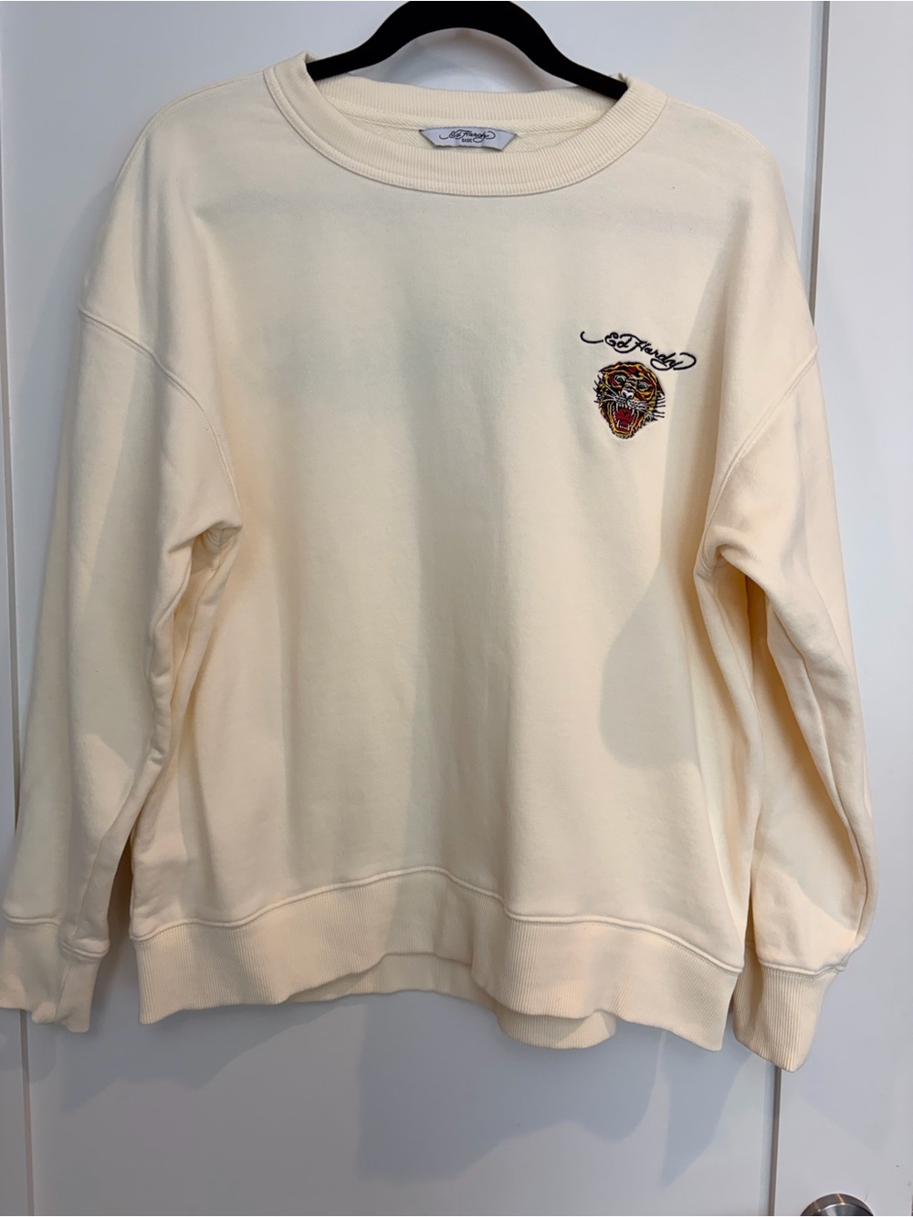 Ed Hardy Tiger Embroidered Cream Crewneck Sweatshirt XL